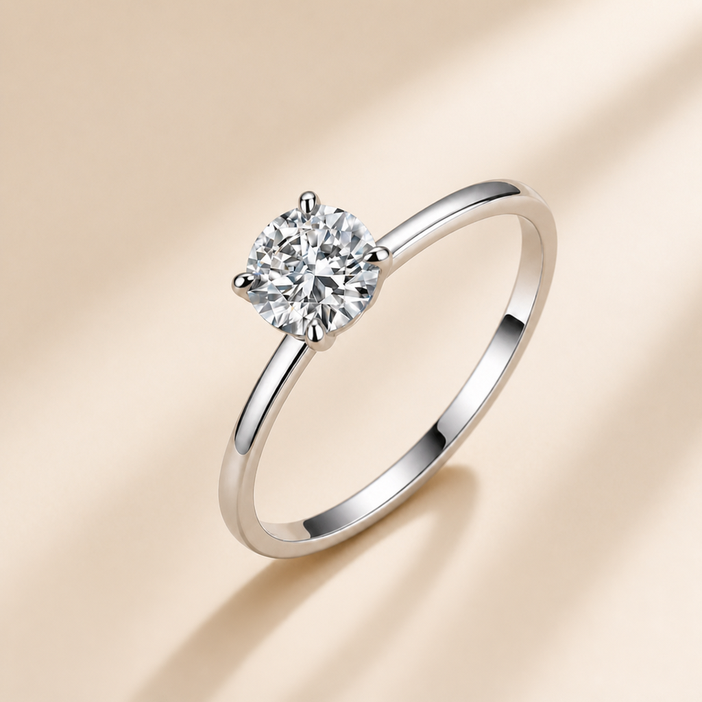 Delicate Solitaire Moissanite Ring, 925 Sterling Silver