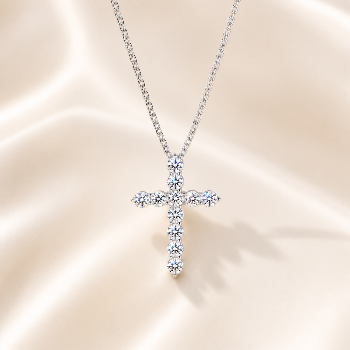 Starlight Cross Moissanite Necklace, 925 Sterling Silver