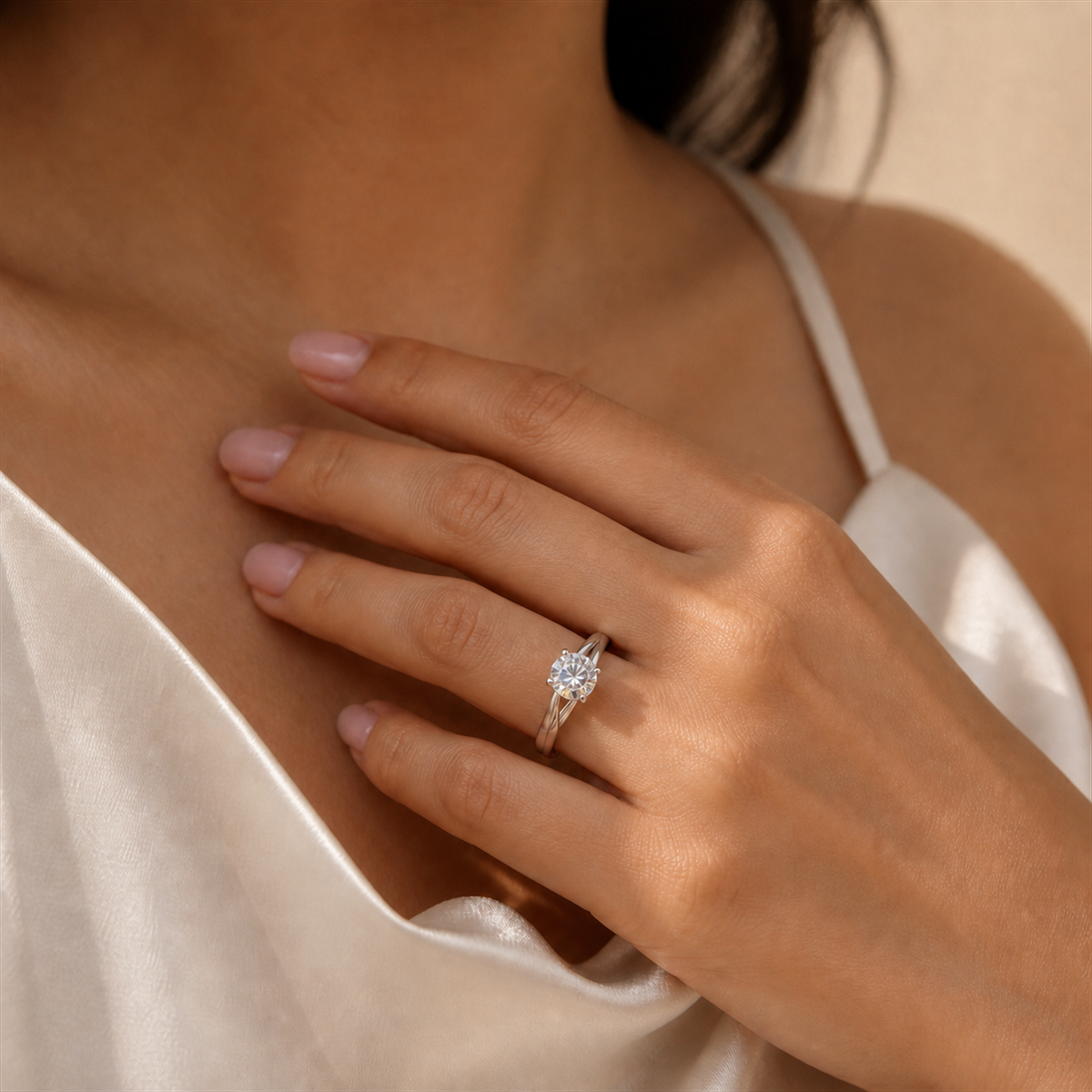 Classic Solitaire Moissanite Ring, S925 Sterling Silver