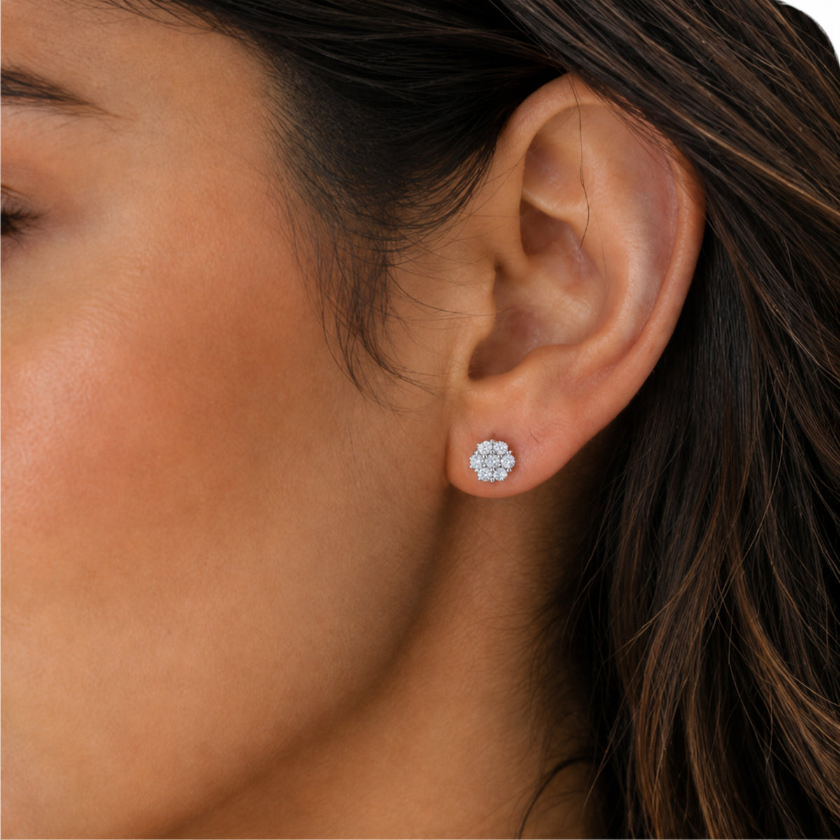 Starlight Cluster Moissanite Stud Earrings, 925 Sterling Silver