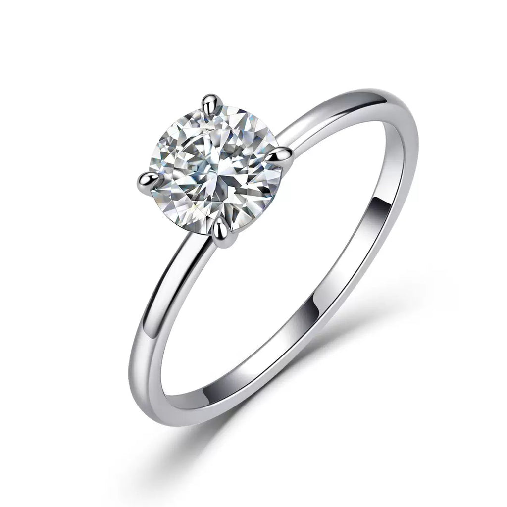 Delicate Solitaire Moissanite Ring, 925 Sterling Silver