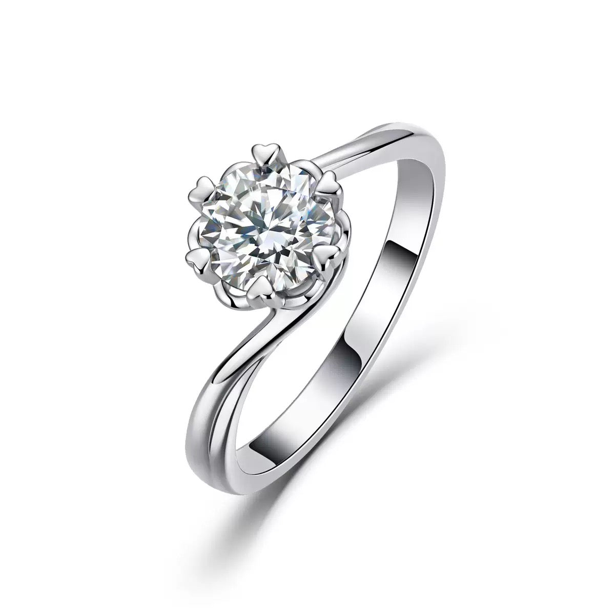 Bloom Solitaire Moissanite Ring, 925 Sterling Silver