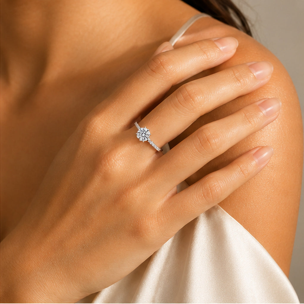Classic Pavé Solitaire Ring, Moissanite, 925 Sterling Silver