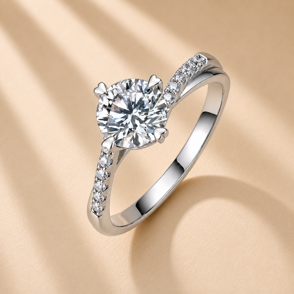 Classic Pavé Solitaire Ring, Moissanite, 925 Sterling Silver