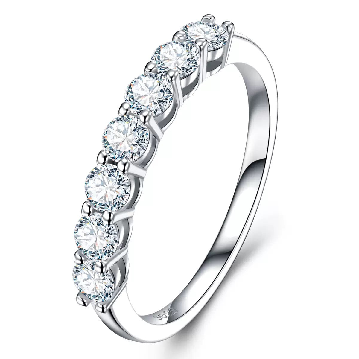 Seven-Stone Moissanite Ring, 925 Sterling Silver