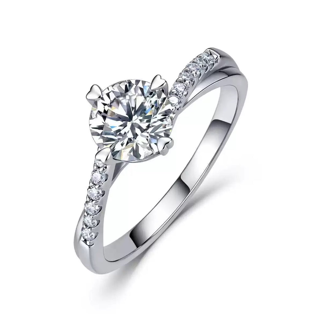Classic Pavé Solitaire Ring, Moissanite, 925 Sterling Silver