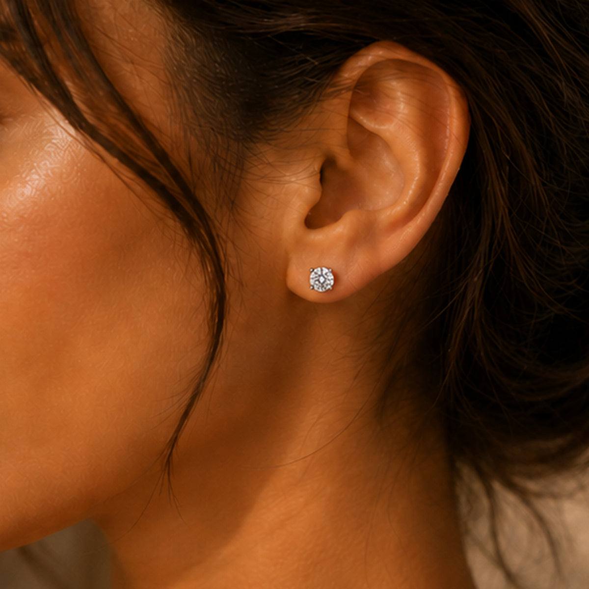 Round Moissanite Stud Earrings, 925 Sterling Silver
