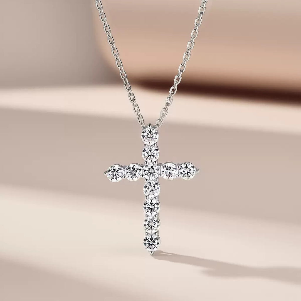 Starlight Cross Moissanite Necklace, 925 Sterling Silver