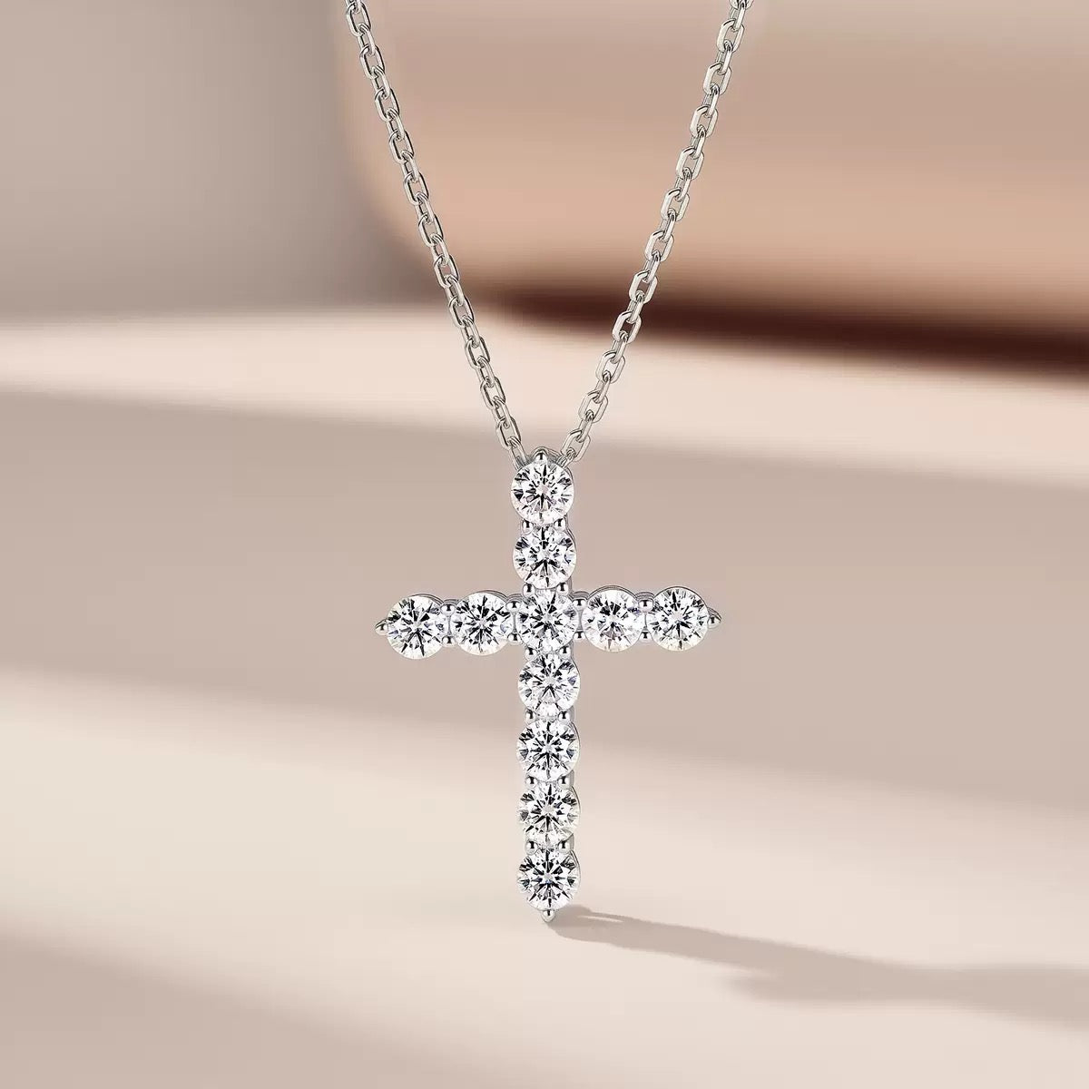 Starlight Cross Moissanite Necklace, 925 Sterling Silver