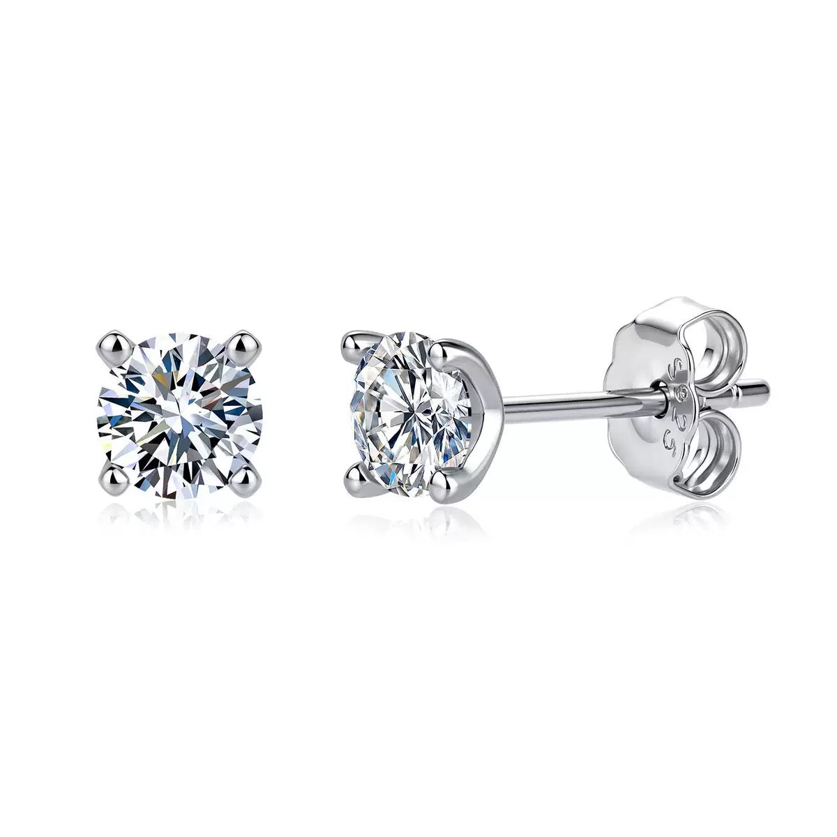 Round Moissanite Stud Earrings, 925 Sterling Silver