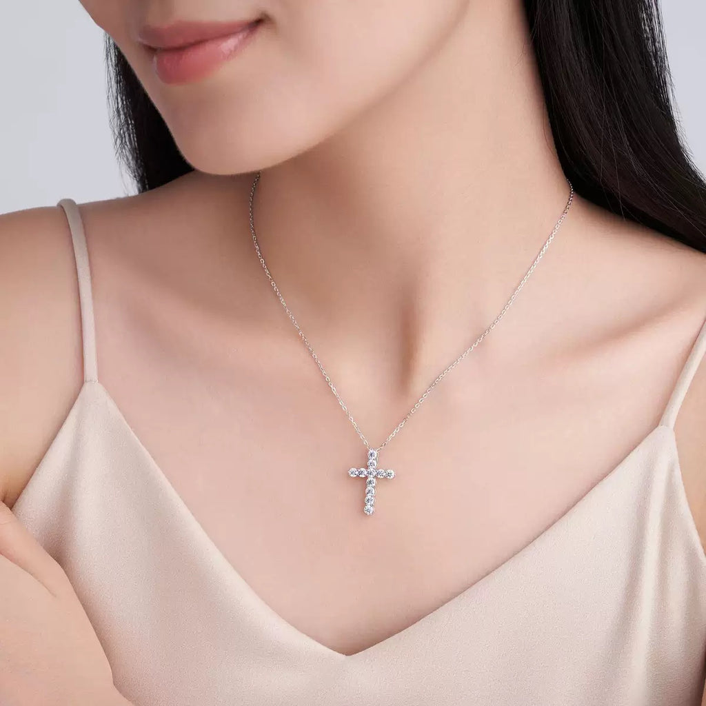 Starlight Cross Moissanite Necklace, 925 Sterling Silver