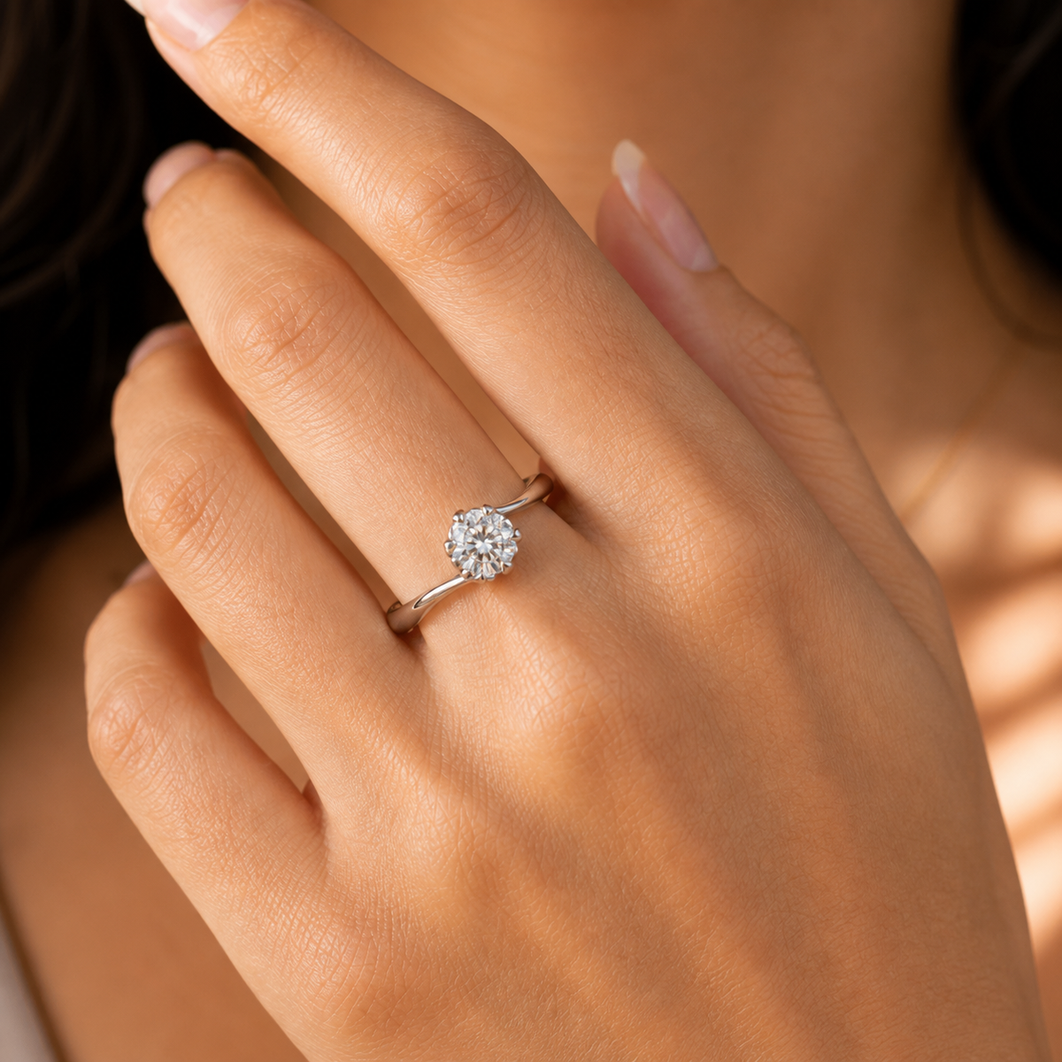 Bloom Solitaire Moissanite Ring, 925 Sterling Silver