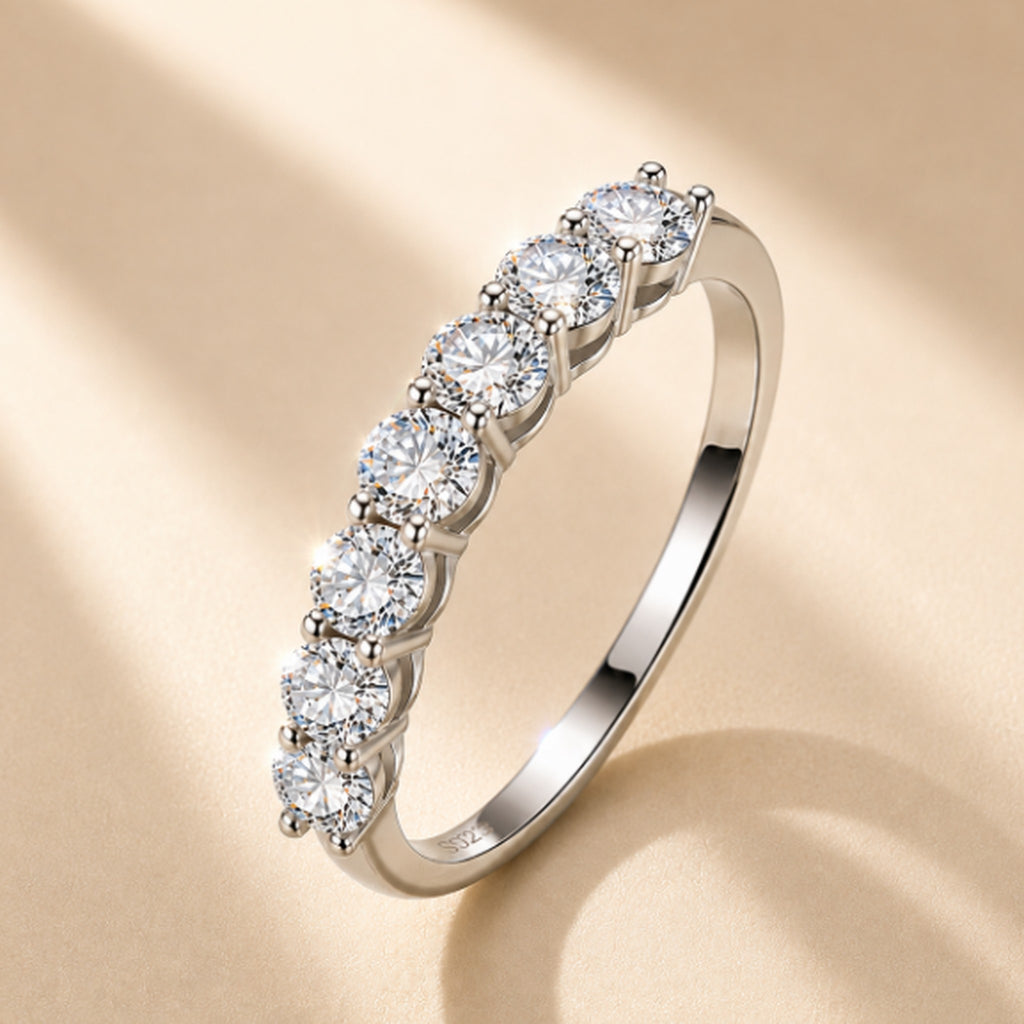 Seven-Stone Moissanite Ring, 925 Sterling Silver