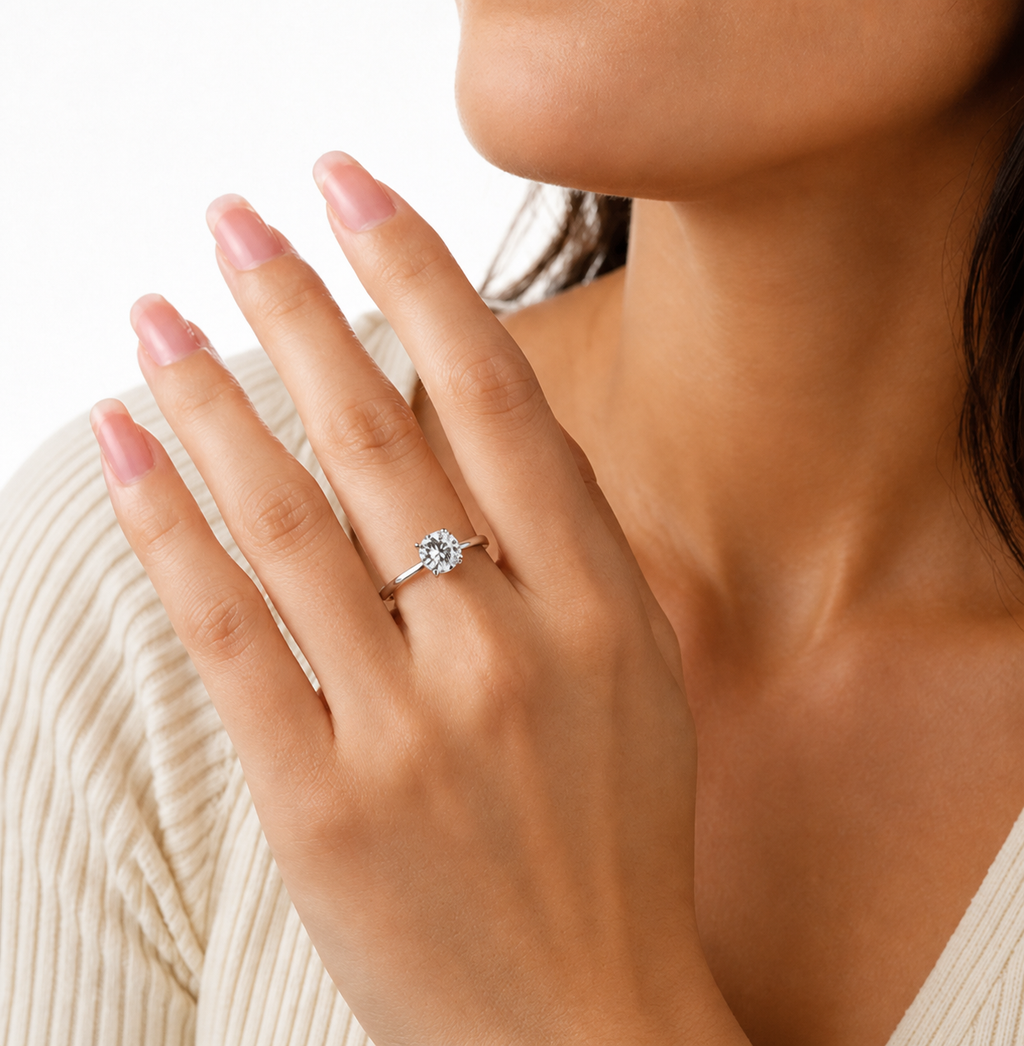 Delicate Solitaire Moissanite Ring, 925 Sterling Silver